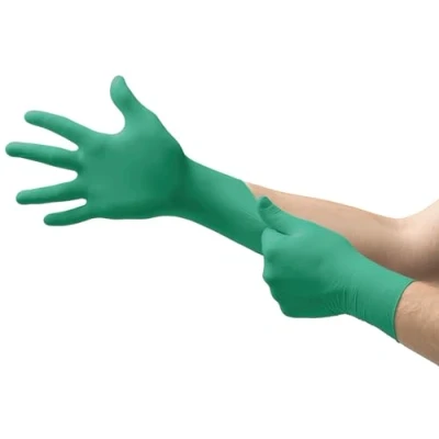 Image of Ansell TouchNTuff 92 600 Disposable Nitrile Gloves, Powder Free and Food Certified, High Chemical Resistance Mechanical Protection, Professional Safety Green, Size S (100 Gloves)