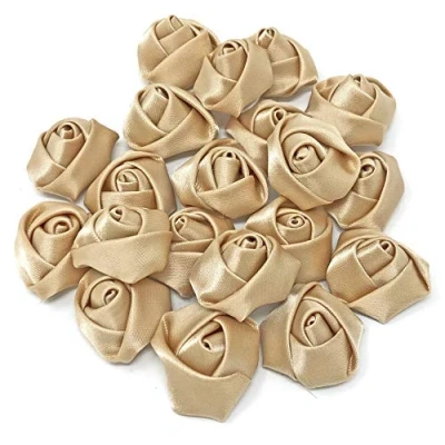 Image of Gold 25mm Felt Backed Satin Ribbon Rose Flowers Decorative Flatback Craft (10)