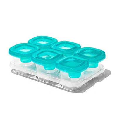 Image of OXO Tot Silicone Baby Food Storage Containers, Teal, Set of Six 2oz Containers