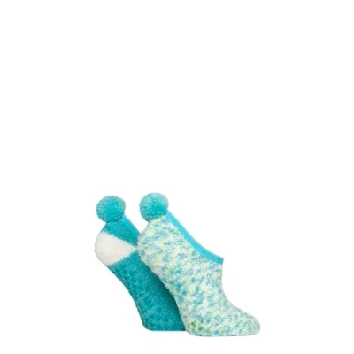 Image of Elle Women&#039;s Cosy Slipper Socks Mary Jane, Pom Poms, Anti Slip Grips, Warm,Winter, Colourful, Bright, Size 4 8 Multipack of 2 Storm