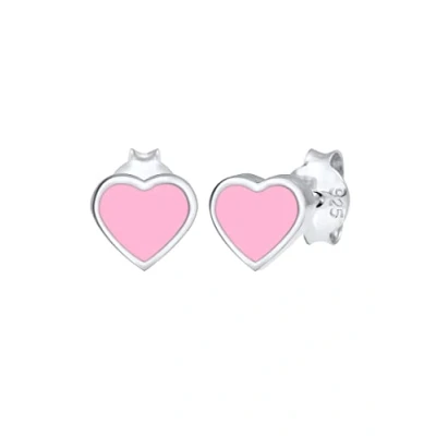 Image of Elli Earrings Children&#039;s Stud Heart Enamel pink in 925 Sterling Silver