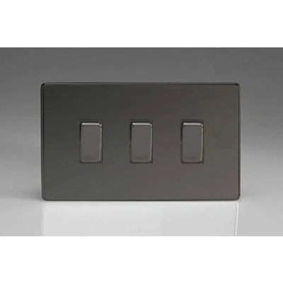 Image of Varilight 3 Gang 10A 1 or 2 Way Rocker Light Switch (Twin Plate) Iridium XDI93S