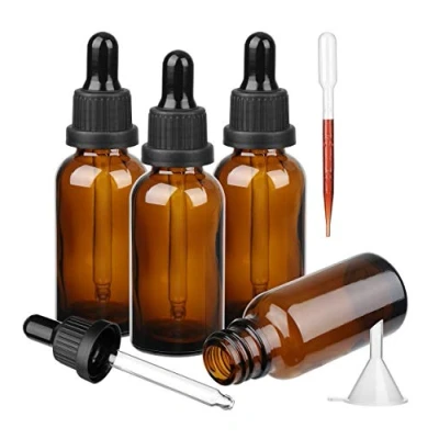 Image of Hyber&amp;Cara Amber Glass Bottle with Pipette, 4 X 50ml Dropper Bottles Refillable for Essential Oil Aromatherapy Blends