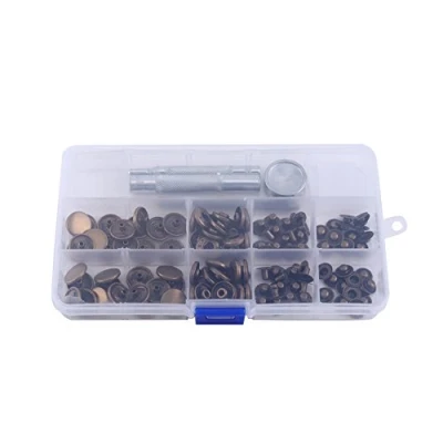 Image of 30 Sets 15mm Antique Brass Snap Fasteners Popper Press Stud Button + Fixing Tool Kit for Leather Craft, Clothing, Straps, DIY Craft