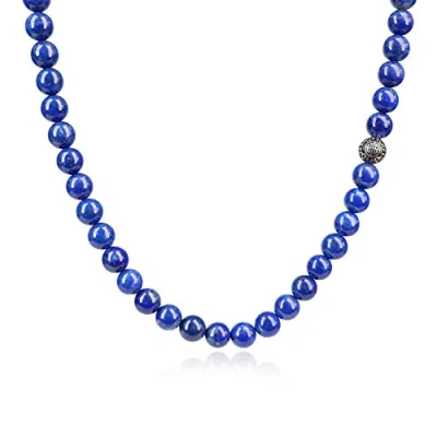 Image of COAI Asian Blessing Lapis Lazuli Blue Stone Beaded Necklace for Men Women 55CM