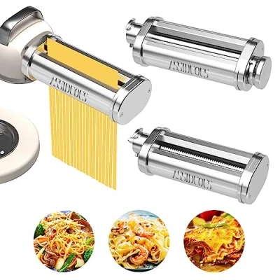 Image of Pasta Attachment for Kenwood KVC/KVL Food Processor, 3 in 1 Attachment, Stainless Steel Kenwood, with Roller, Spaghetti Table