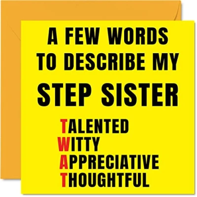 Image of Rude Birthday Cards for Step Sister Few Words Describe Tw*t Joke Happy Card from Brother, Banter Gifts, 145mm x Offensive Sibling Greeting Sis