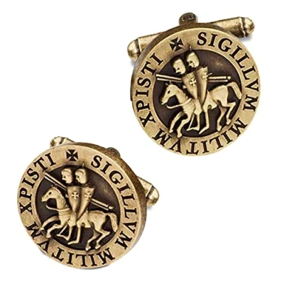 Image of THE MASONIC COLLECTION Rustic Bronze Round Knights Templar Seal Antique Cufflinks plated A Useful Gift for Freemason Men Cufflink Box