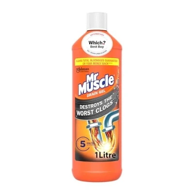Image of Mr Muscle Drain Unblocker, Sink &amp; Cleaner, Fast Acting Heavy Duty Gel, Dissolves Clogs, Works 3x Better Than Bleach, Safe for All Pipes, 1L