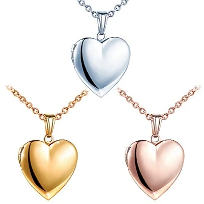 Image of MicLee Locket Photo Necklace Heart Love Lockets Necklaces Stainless Steel 19.7&quot;(50cm) Chain for Women with Gift Box Greeting Card