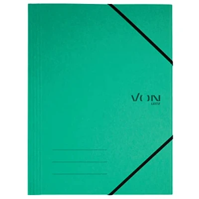 Image of VON Leitz 30080055 A4 Folder with Elastic Band, Recycled Cardboard, for 150 Sheets, 3 Flaps, Modern Print, Lightweight School and Home, Pack of 5, Green,