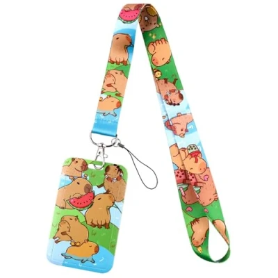 Image of Lanyards with Keychain Neck Strap Capybaras Badge Holder Lanyard Lovely Card for Nurses Teachers Office