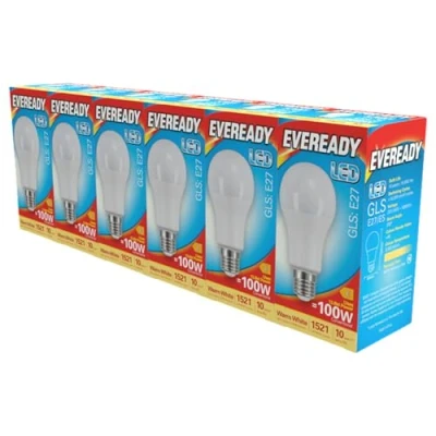 Image of Eveready GLS E27 LED Bulb 1521 Lumens 13.8W (100W Equivalent) Warm White (3000k) Non Dimmable Light Bulb. Pack of 6 Bulbs.