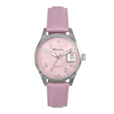 Image of Ravel Plus Women&#039;s 34mm Round 3ATM Calendar Watch with Sapphire Coated Lens and Sunray Dial Japanese Analogue Quartz RPD 005L Pink/Pink