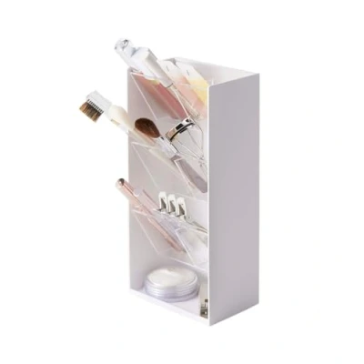 Image of Yamazaki 5603 TOWER Makeup Storage Case, White, ABS Resin/Polycarbonate/Silicone, Minimalist Design, 12 x 7.7 25 cm (LxWxH)