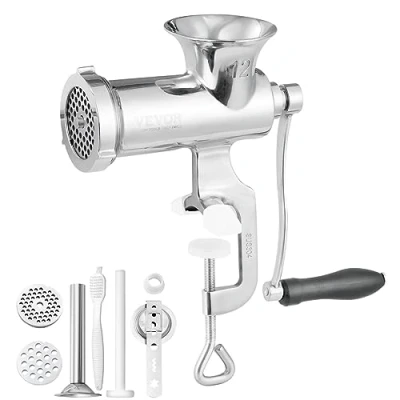 Image of VEVOR Manual Meat Grinder, 304 Stainless Steel Hand Grinder with Table Clamp, Mincer Sausage Maker &amp; 2 Cutting Plates, Cookie Attachment, Tube for Beef Pepper Mushroom