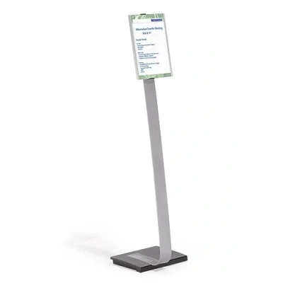 Image of Durable Info Sign A4 Floor Standing Information Stand 1.18 m in Height Silver Ideal for Offices, Conferences, Exhibitions, etc.