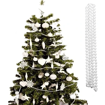 Image of UKDeals Direct® White Collection Christmas Droplet Baubles Tree Decorations, Glitter, Matt Icicles, Reindeer (3mtr Garland Bead)