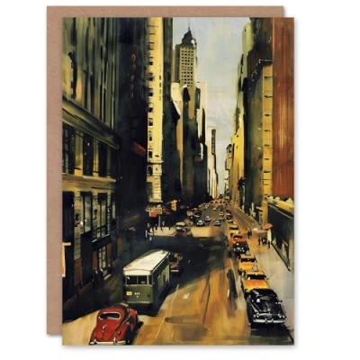 Image of Artery8 Greeting Card 5th Avenue 1950s Painting Vintage Cars New York Blank For All Him Or Her Art Birthday