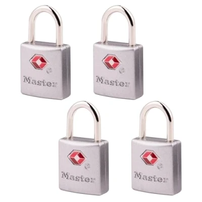 Image of Master Lock Padlock, Keyed TSA Accepted Luggage Lock, 7/8 in. Wide, 4683Q (Pack of 4), Brass, 4 Count 1)