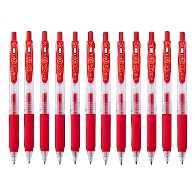 Image of Zebra Pen Sarasa Clip Gel Pens, Vibrant Pens For Adult Colouring, Smear Proof Writing, Reliable Retractable Kids &amp; Adults, Colour Set, 12 Pk Red Ink