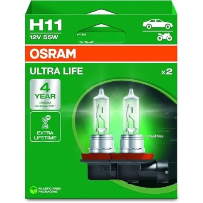 Image of OSRAM ULTRA LIFE, H11, halogen headlight lamps, Hanging folding box (2 lamps), white