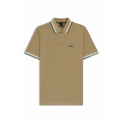 Image of BOSS Mens Paddy Contrast Logo Polo Shirt in Cotton piqué