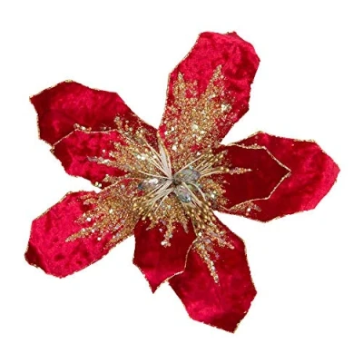 Image of Quality Decorative Christmas Poinsettia Flower Tree Decoration/Ornament Clip On Various Designs/Colours 20cm (Red/Gold)