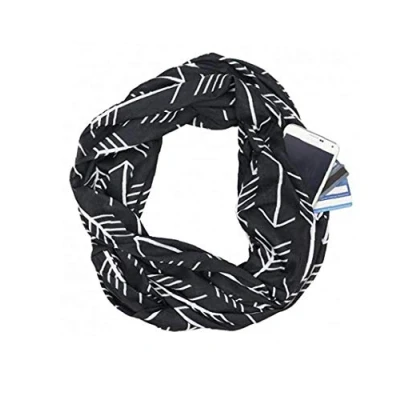 Image of Infinity Scarf with Hidden Zipper Pocket Printed Neck Travel for Women(black)