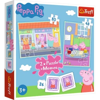 Image of Trefl 90600 Tag, Peppa Pig 2 x Puzzle + memos, für Kinder ab 3 Jahren Box, Multicoloured, 27,5x20,5cm