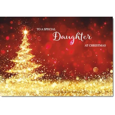 Image of doodlecards Daughter Christmas Card Gold Abstract ChristmasTree Medium Size for with Plain Envelope
