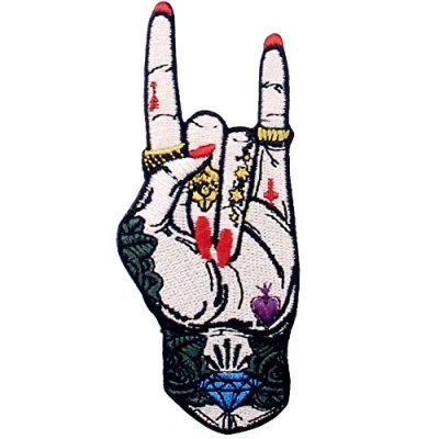 Image of Rock and Roll Tattoo Hand Symbol Finger Sign Patch Embroidered Applique Badge Iron On Sew Emblem