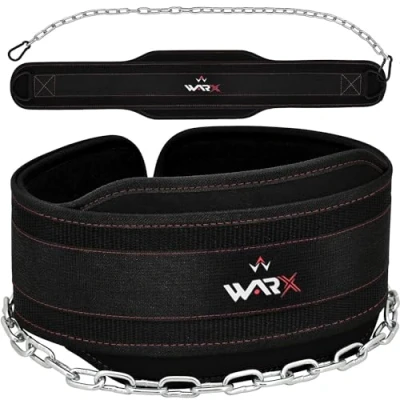 Image of WARX Dipping Belt With 36 Inches Heavy Duty Adjustable Steel Chain For Pull Ups, Training, Weightlifting, Powerlifting and Bodybuilding Workouts, Comfortable Neoprene Back Support