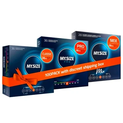 Image of MY.SIZE 100 Condoms 57 mm Megaset Classic+Mix+Pro I Size 1 Economical piece Packet Extra Thin Premium Very Sensitive Wall
