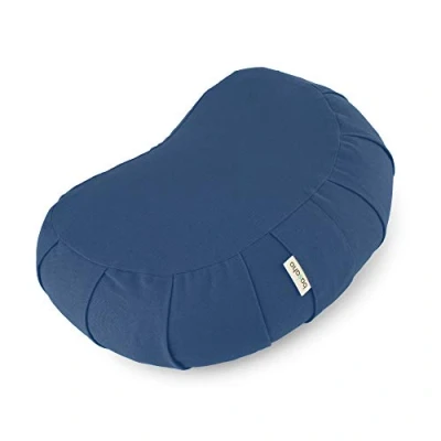 Image of Basaho CRESCENT Zafu Meditation Cushion Organic Cotton Buckwheat Hulls Removable Washable Cover (Dusty Blue)