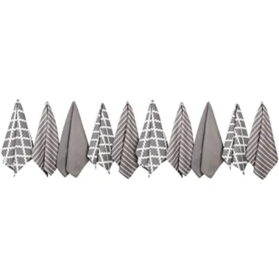 Image of Penguin Home Premium 100% Pure Cotton Tea Towel for Kitchen, Set of 10 Kitchen Towels, Soft &amp; Durable Cloths Set, Machine Washable, 65 x 45 cm Colour Grey