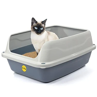 Image of Cat CENTRE Big Open Litter Tray Box Grey Pan 56cm Plastic Large Toilet Extra Deep Anti Spillage Non Leaking Kittens Cats Loo Detachable High Rim Rounded Corners Easy Access Safe Durable