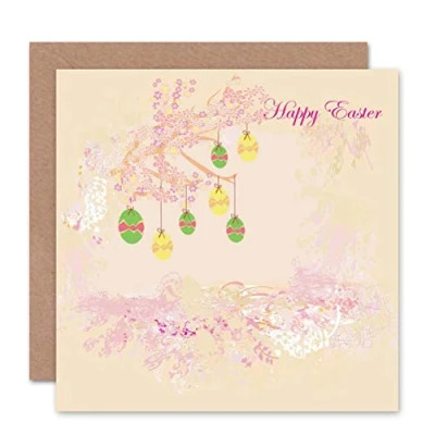 Image of Wee Blue Coo HAPPY EASTER HANGING EGGS TREES BLANK GREETINGS CARD ART