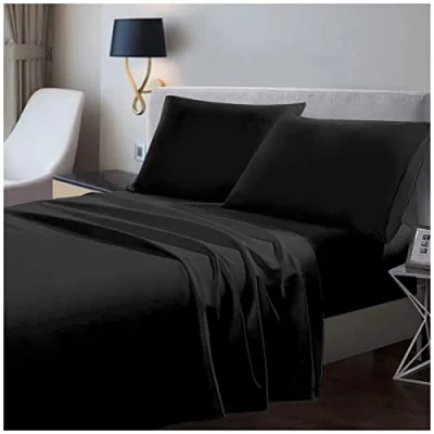 Image of 200 Thread Count Flat Sheets Double 100% Egyptian Cotton Bedding Sheet Shrinkage and Fade Resistant Bottom Black
