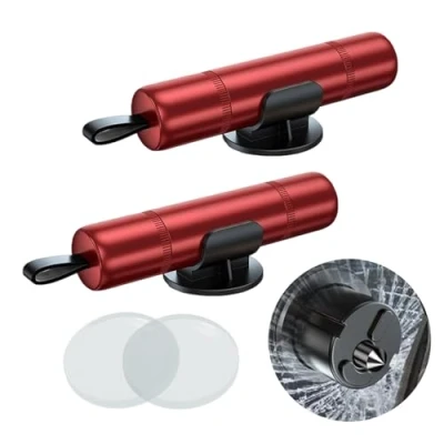 Image of LFWZRY 2 Pcs Car Safety Hammer Window Glass Breaker and Seat Belt Cutter, in 1 Breaker, Emergency Escape Tool, Tool with Cutter (Red)