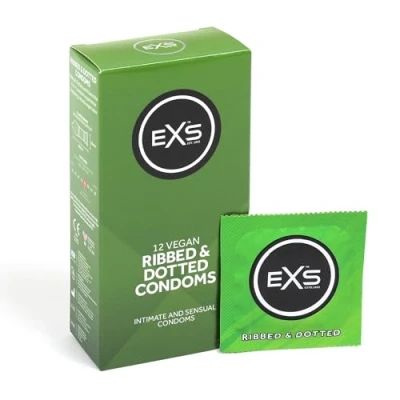 Image of EXS Textured Condoms Natural Latex &amp; Silicone Lubricated Ribbed Dotted Vegan 48 Pack
