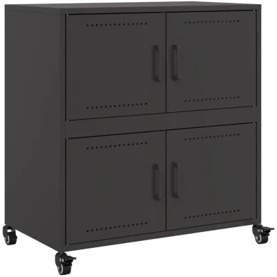 Image of vidaXL Black Cold Rolled Steel Sideboard Storage Cupboard Cabinet Highboard, 68x39x72 cm 4 Doors