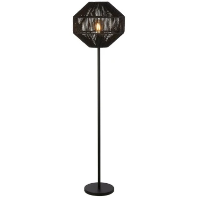Image of 1 Light Floor Lamp, Black Wicker
