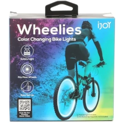 Image of IJOY Wheelies Colour Changing Bike Wheel Light Battery Powered Multicoloured 7ft LED Tube Bicycle Night Riding Safety Lighting with Solid or Flashing Mode Fits 20 29 Wheels