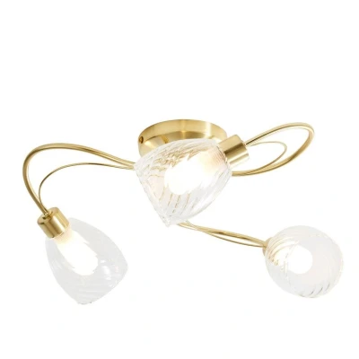 Image of Veria 3 Light Bathroom Ceiling Satin Brass, Clear IP44