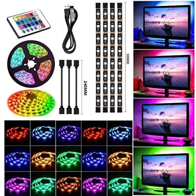 Image of Sunboia LED Strip Lights kit,USB Bias Lighting Kit,TV Backlight,4x50cm RGB with Remote for Theater PC Monitor Desktop Home Indoor Outdoor Decorations