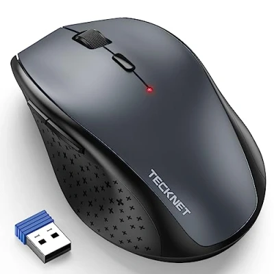 Image of TECKNET Wireless Mouse for Laptop, 4800 DPI Optical Computer Mice with 6 Adjustable Levels, 30 Months Long Battery Life 2.4G Cordless USB Silent Notebook, PC, Office Home Work (Grey)