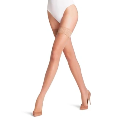 Image of FALKE Women&#039;s Shelina 12 DEN W Stu Ultra Sheer Plain 1 Pair Stay Ups, Skin colour Sun 4299, L