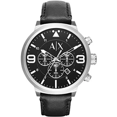 Image of Armani Exchange Men&#039;s Chronograph Quartz Watch with Leather Strap AX1371