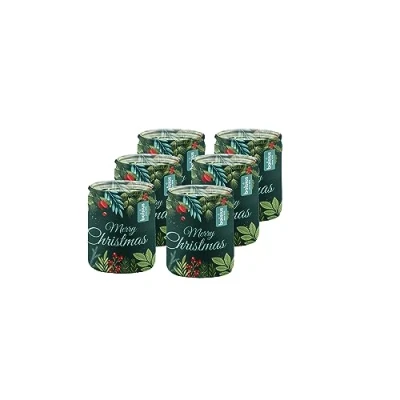 Image of Bolsius Scented Candles in Glass with Print 6 Pack Green 23 Burning Hours Vanilla Christmas Decoration Without Palm Oil